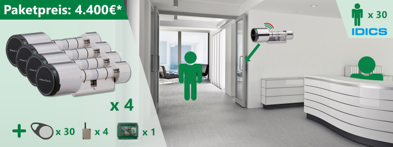 Starter-Set Zutrittskontrolle mit Funkzylindern an Bürotüren für 30 Mitarbeiter